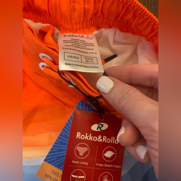 NWT Rokka and Rolla boys stretch mesh lined swim trunks, small, blue/orange (M) - Picture 4 of 5